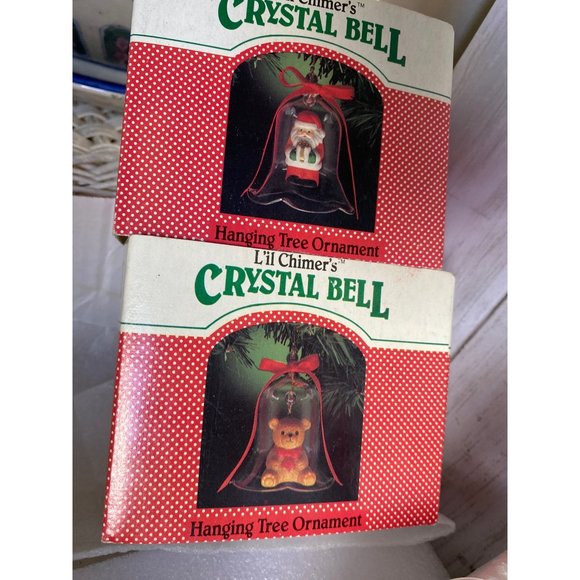 Vintage L'il Chimers Crystal Glass Bell CHRISTMAS ORNAMENT, Bear Santa - Picture 2 of 8